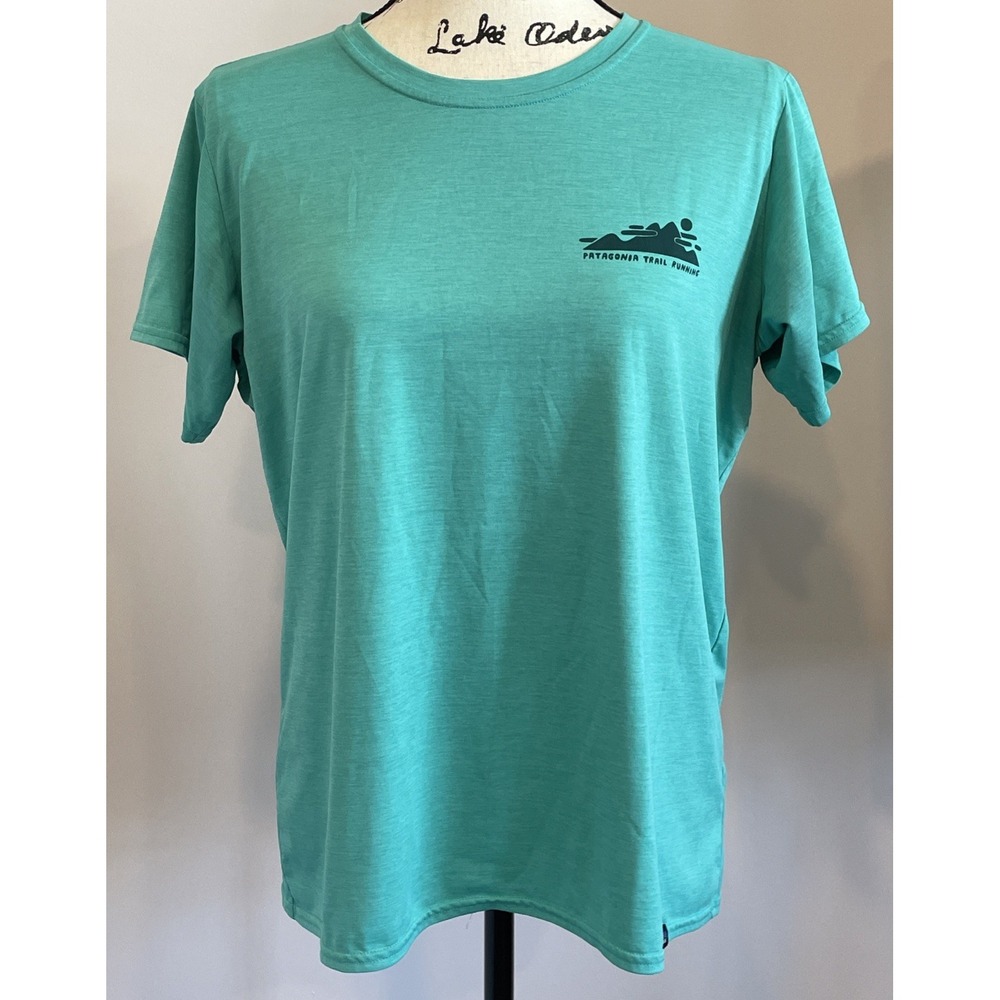 Women's Patagonia Capilene Cool Trail Short Sleeve Shirt Size L Graphic Green